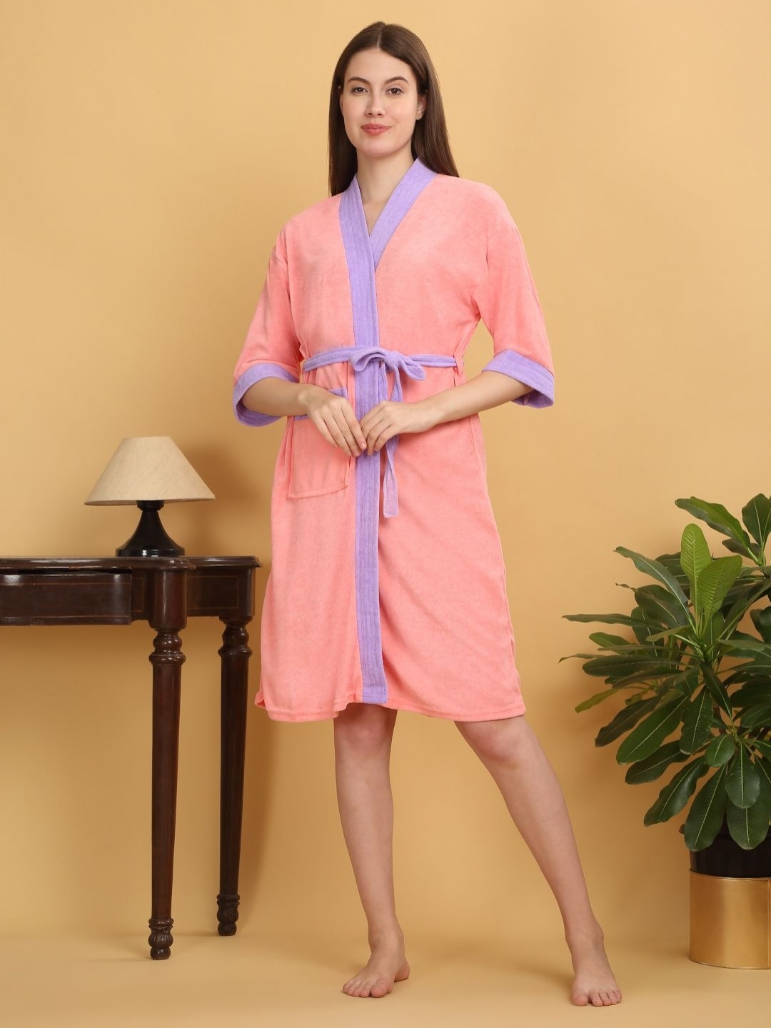 

Creeva Kimono Collar Bath Robe, Pink