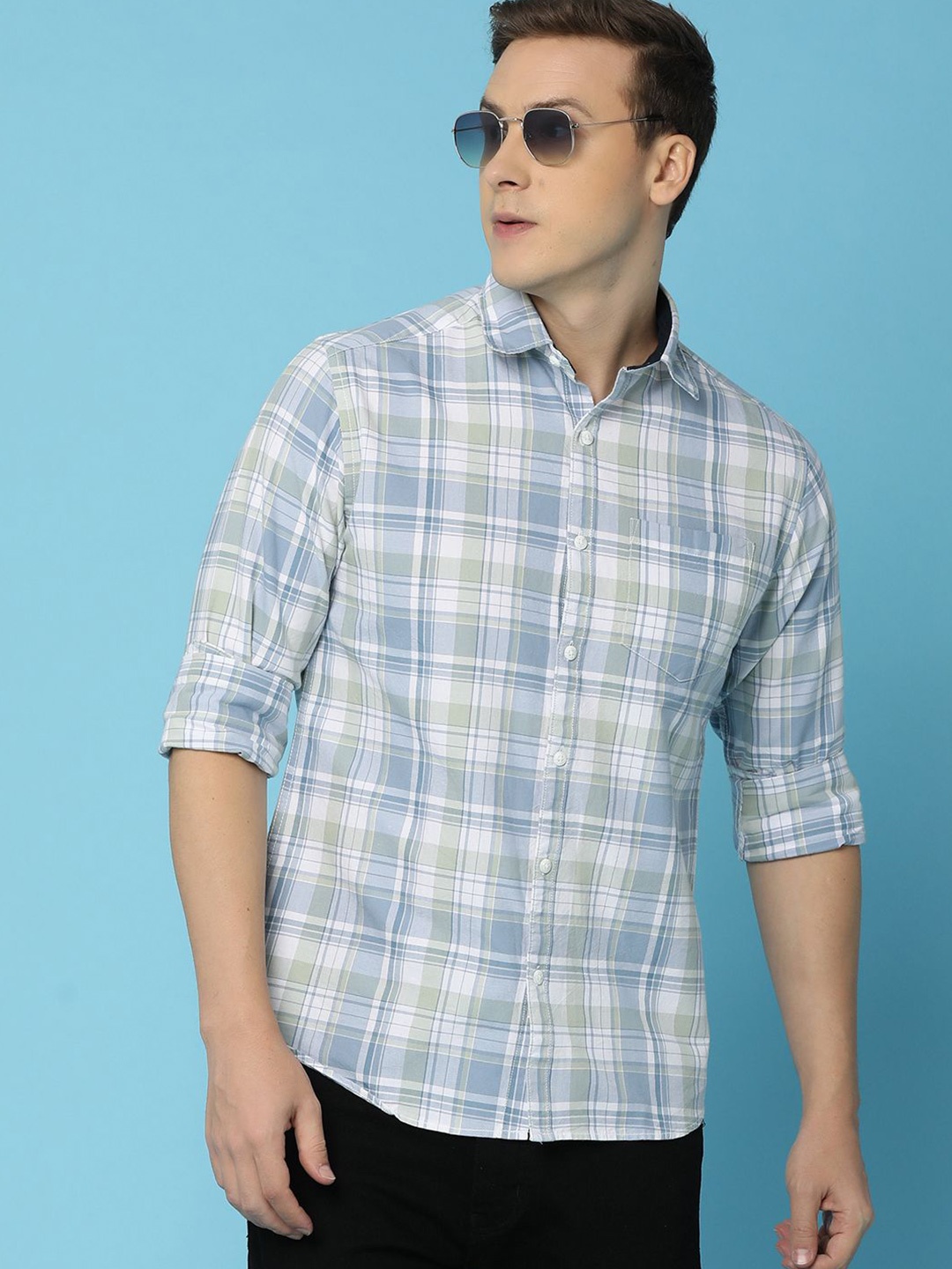

V-Mart Men Tartan Checks Opaque Checked Casual Shirt, Blue