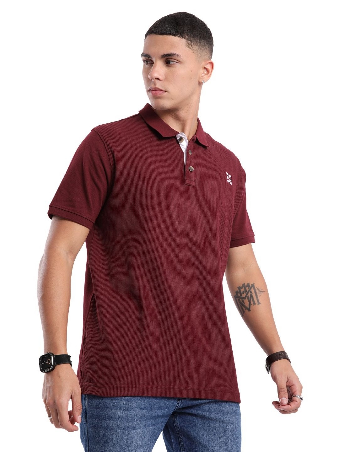 

WROGN Men Solid Polo Collar Cotton Slim Fit T-shirt, Maroon