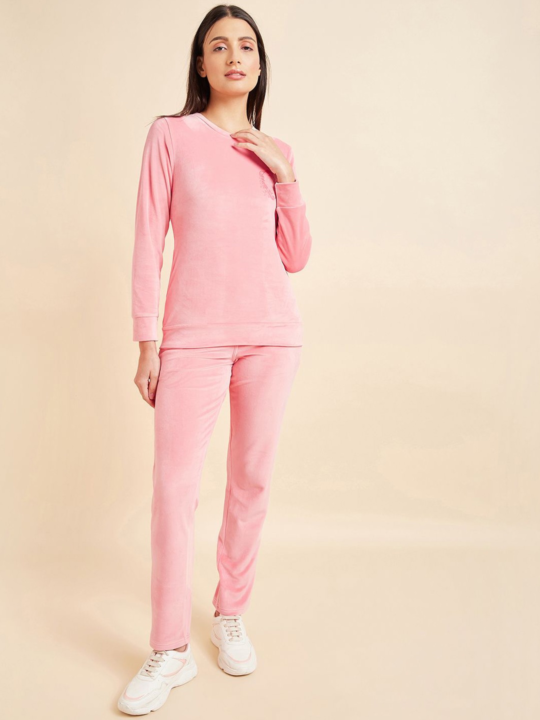 

Sweet Dreams Women Round Neck Long Sleeves Tracksuits, Peach