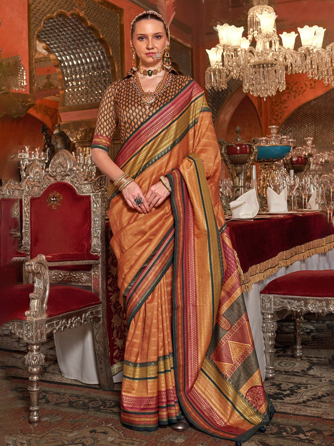 

MySilkLove Woven Design Zari Patola Saree, Orange