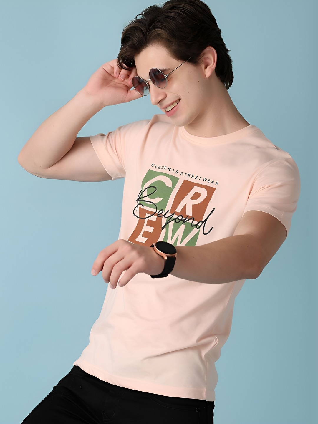 

V-Mart Men Typography Printed Round Neck Slim Fit T-shirt, Peach