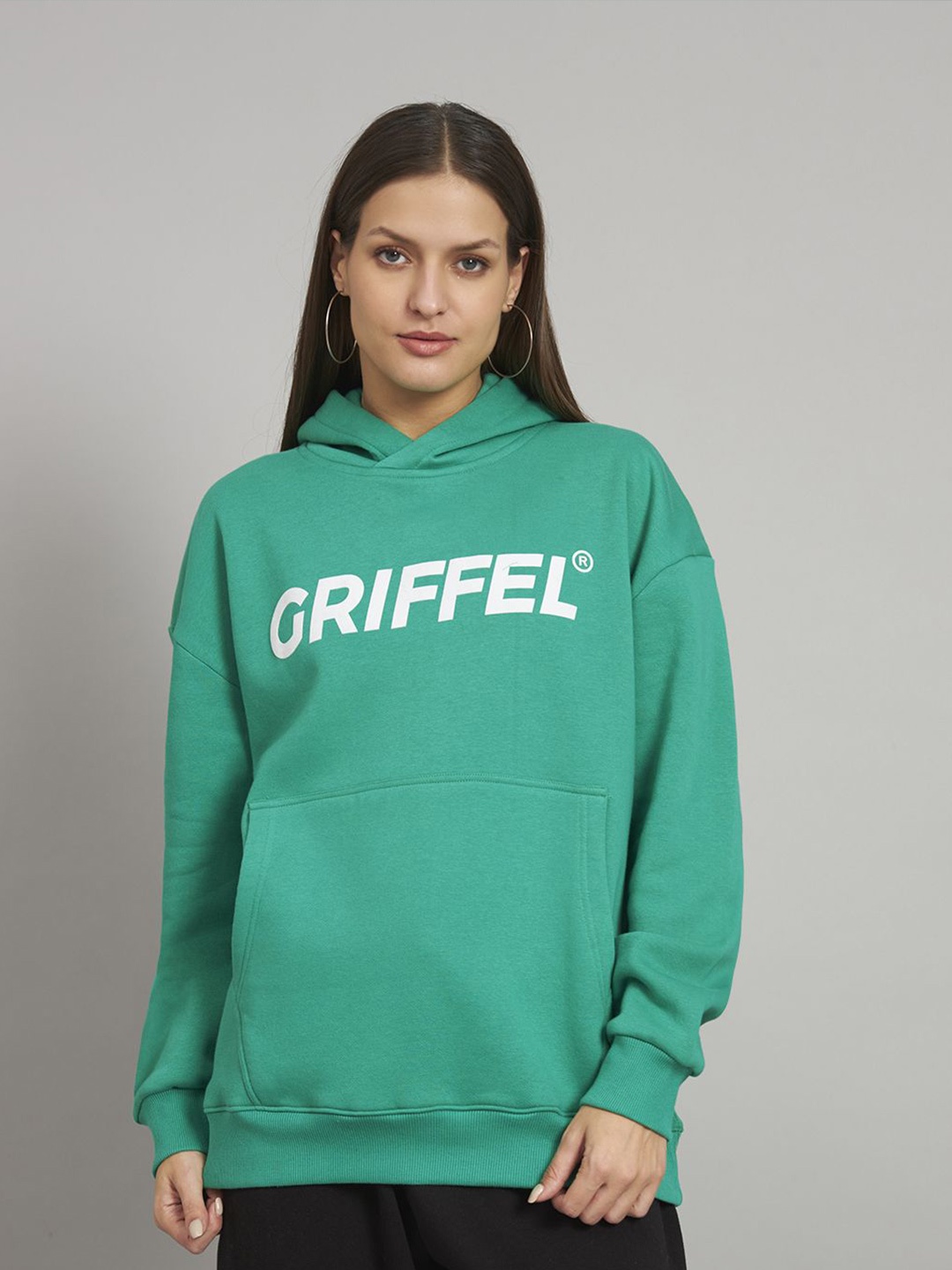 

GRIFFEL Women Typography Printed Sweatshirt, Green