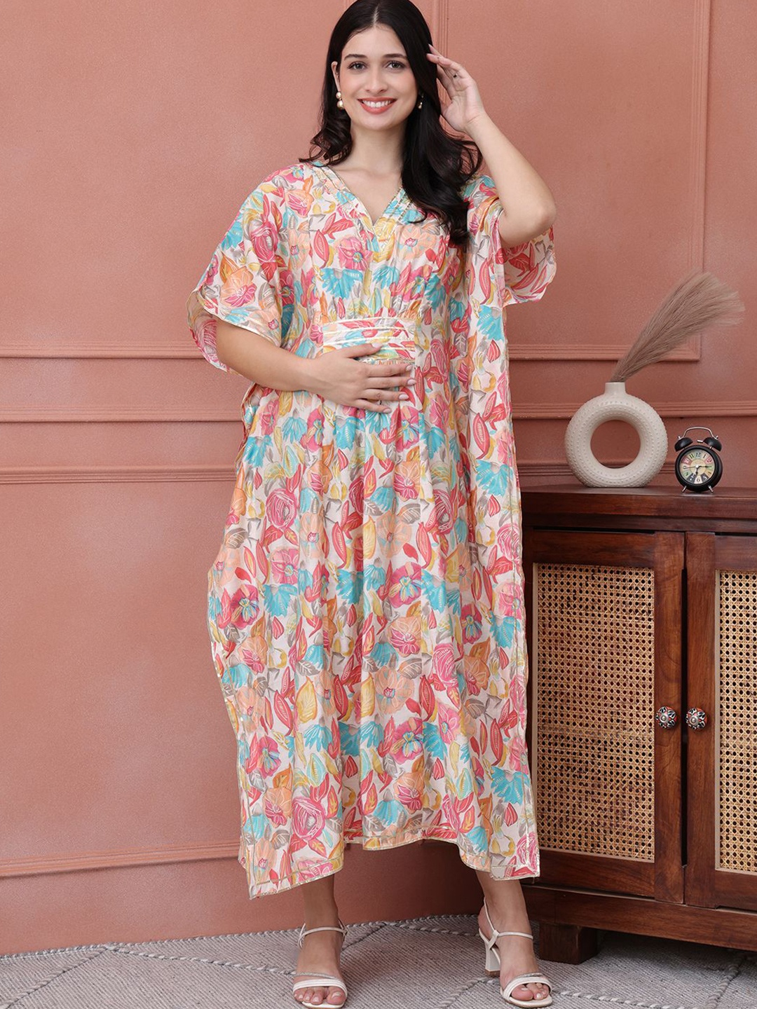 

Secret Wish Women Floral Print Maternity Kaftan Midi Dress, Multi