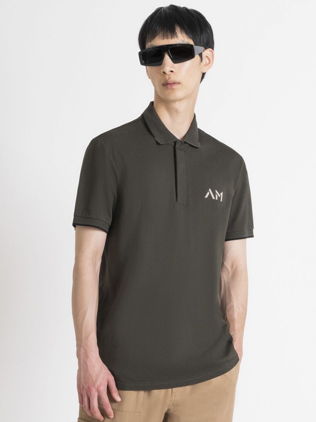 

Antony Morato Men Solid Polo Collar Cotton T-shirt, Green
