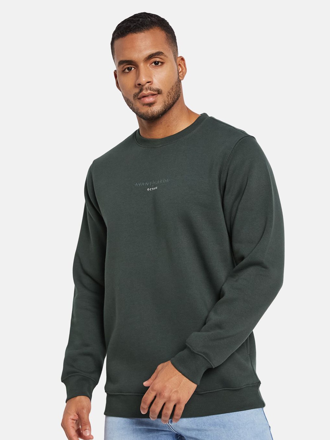 

Octave Men Solid Round Neck Sweatshirt, Olive