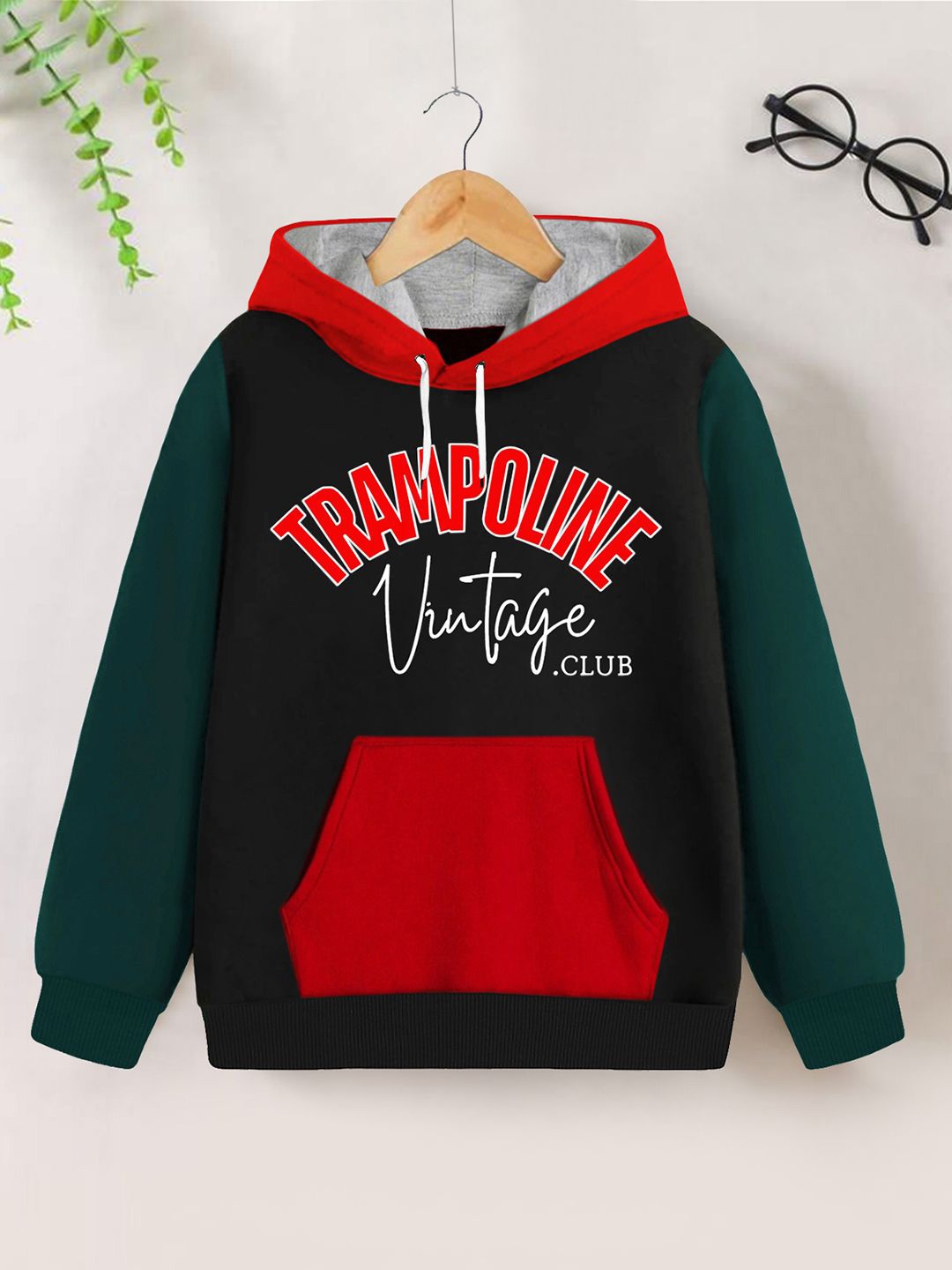 

YK X Trampoline Kids Printed Hooded Cotton Sweatshirt, Green