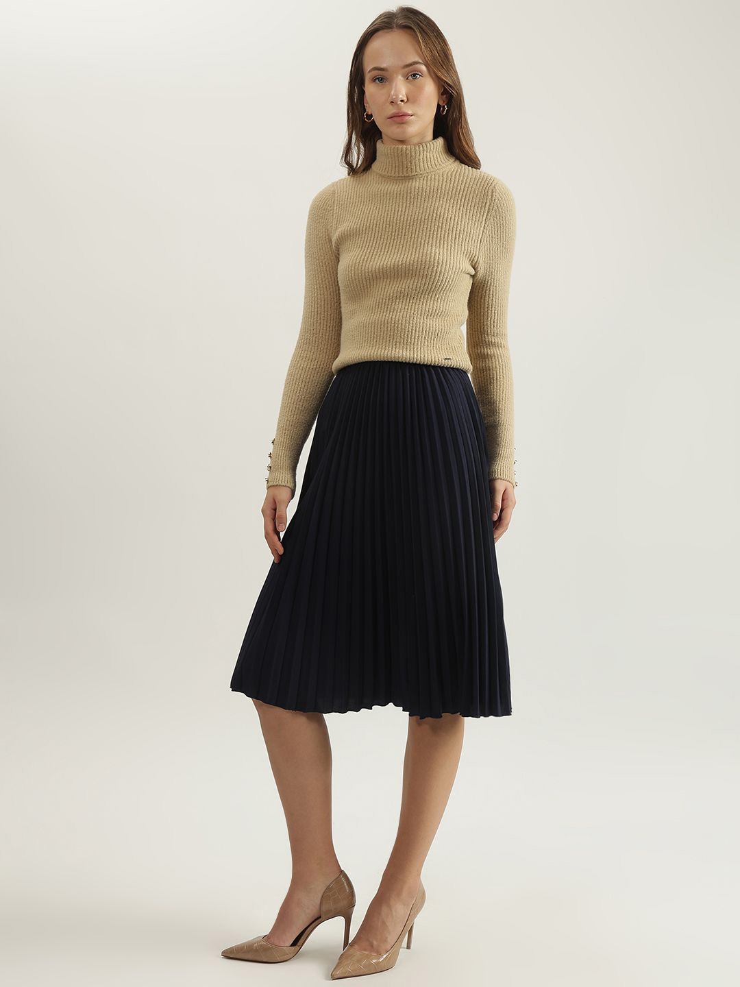 

ELLE Women Ribbed Pullover, Beige