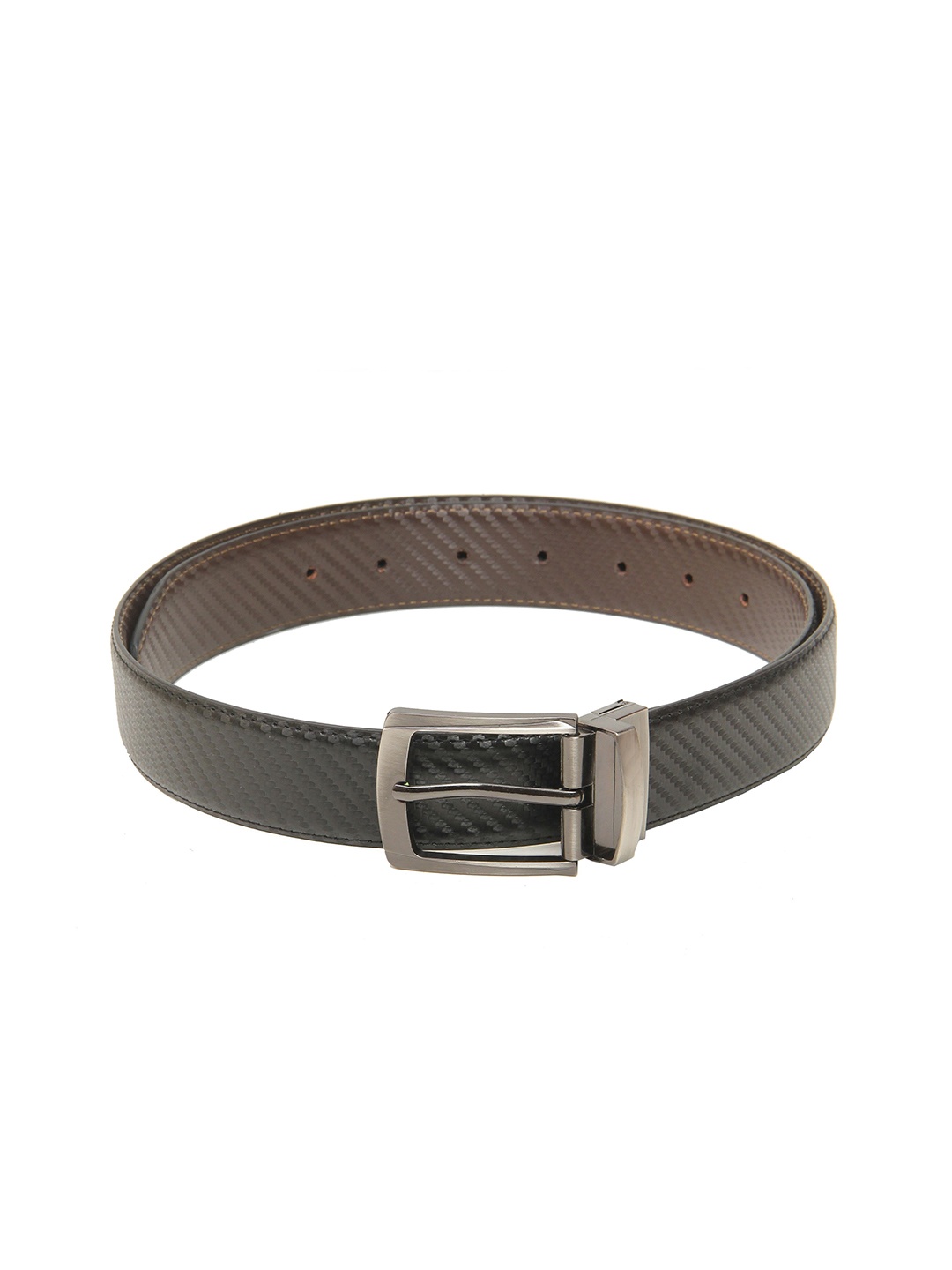 

Cazzano Men Black Leather Reversible Belt With Buckle Closure