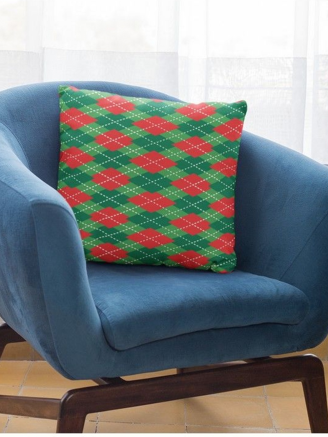 

THEYAYACAFE Green & Red Geometric Velvet Square Cushion Covers