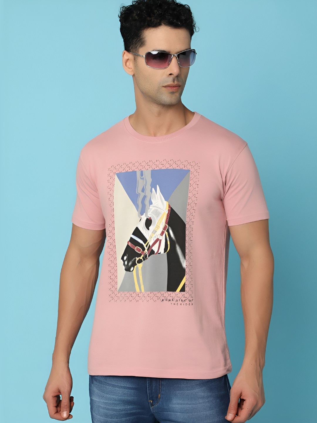 

V-Mart Men Graphic Printed Round Neck Cotton T-shirt, Mauve