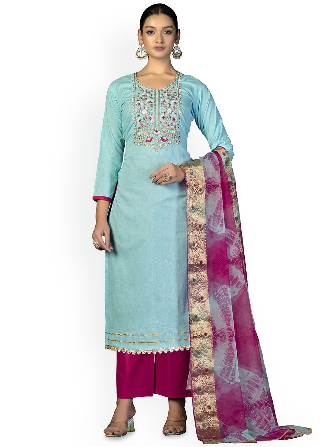 

Maroosh Floral Embroidered Unstitched Dress Material, Blue