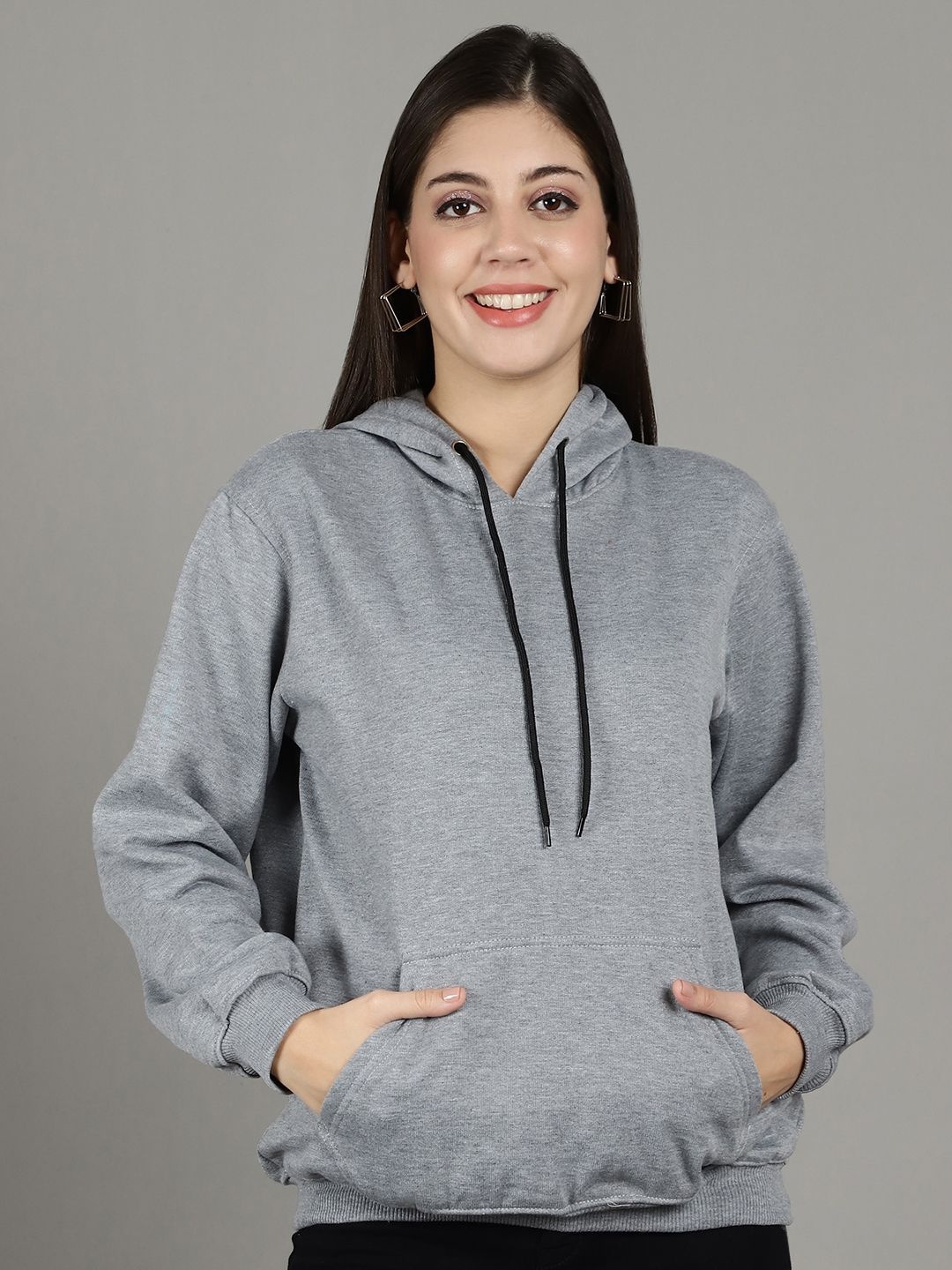 

GRACIT Women Hooded Solid Sweatshirt, Grey