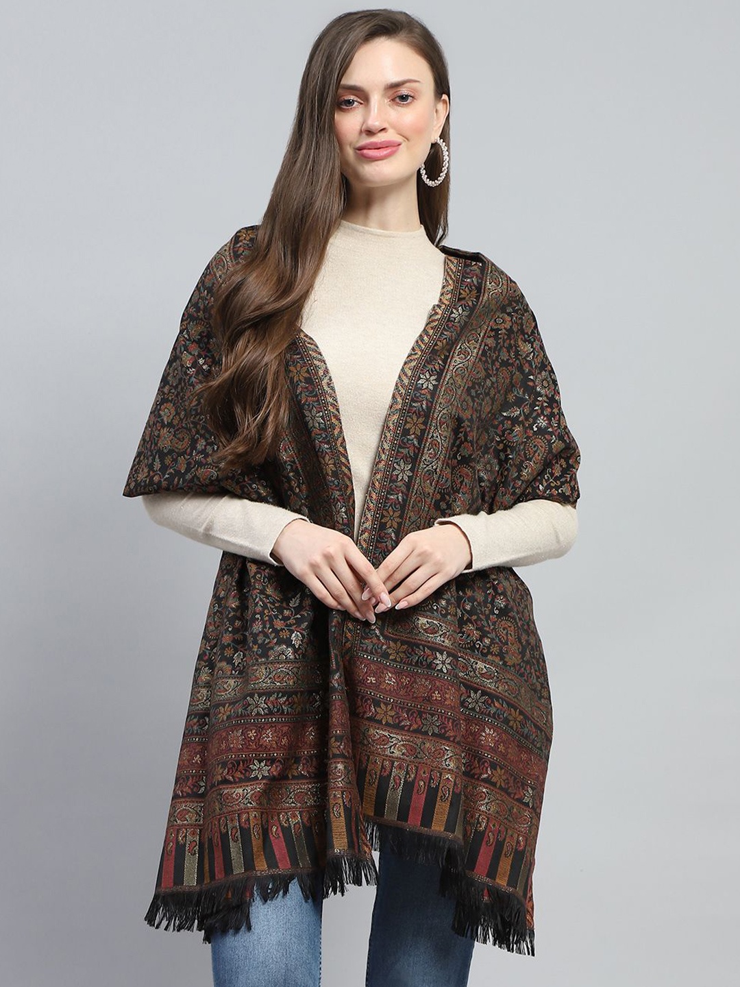 

Monte Carlo Women Woven Design Stole, Black