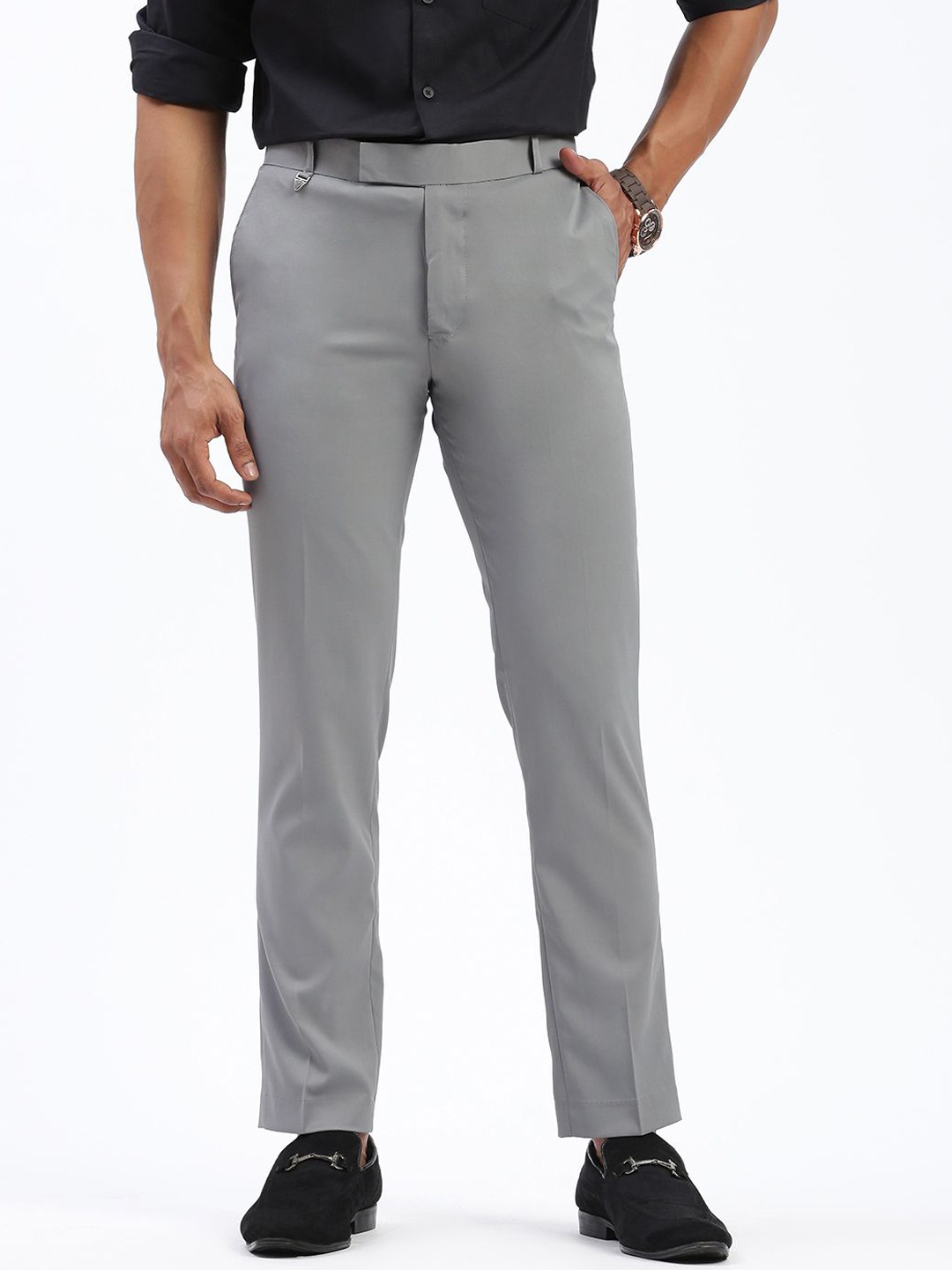 

SHOWOFF Men Cotton Comfort Slim Fit Low-Rise Trousers, Grey