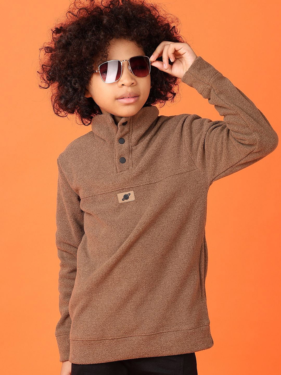 

V-Mart Boys Solid High Neck Sweatshirt, Khaki
