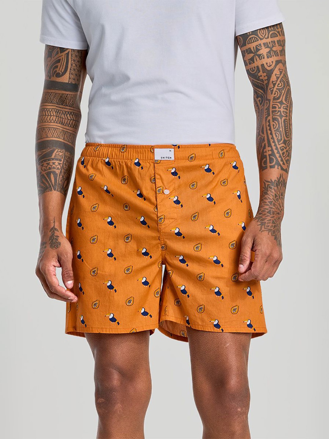 

Snitch Men Printed Pure Cotton Printed Boxer- 4MSBX9241-02-S, Orange