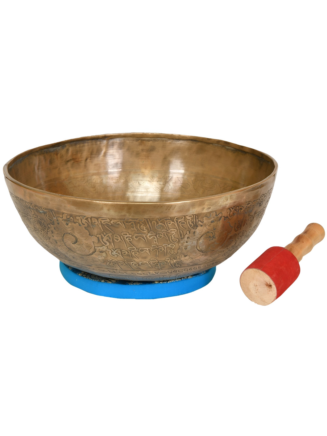 

Exotic India Gold Toned 2 Pieces Tibetan Buddhist Hand Hammered Singing Bowl With Sticks, Brown