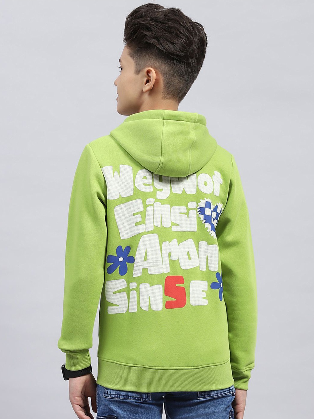 

Monte Carlo Boys Printed Cotton Hooded Neck Full Sleeve Sweatshirt, Green