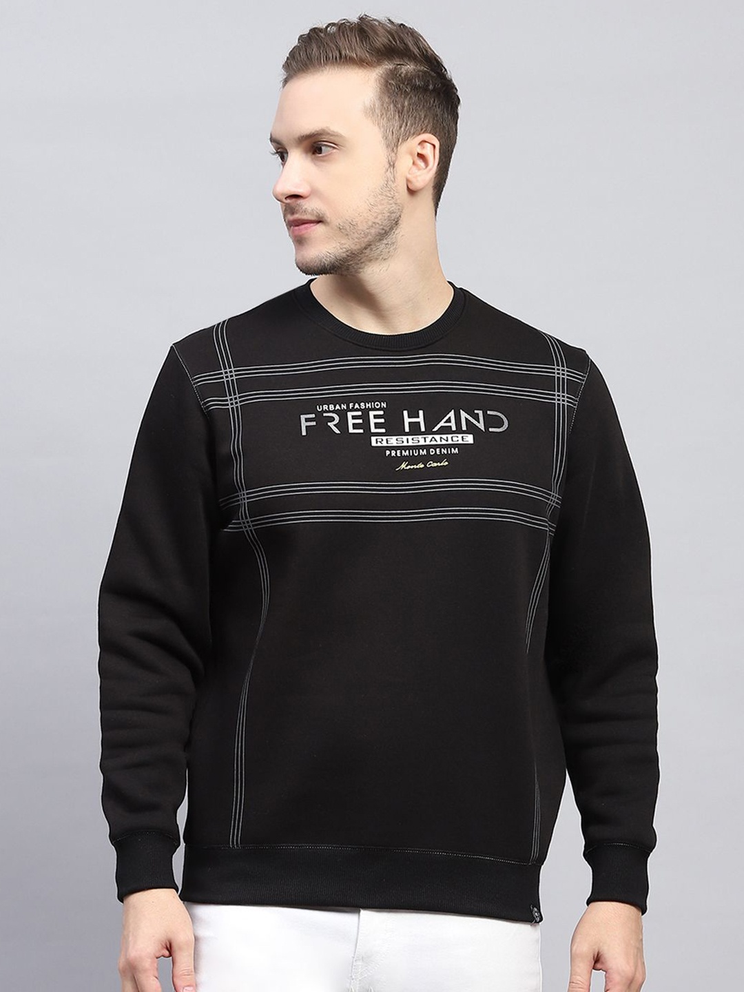

Monte Carlo Men Printed Cotton Solid Casual Sweatshirt, Black