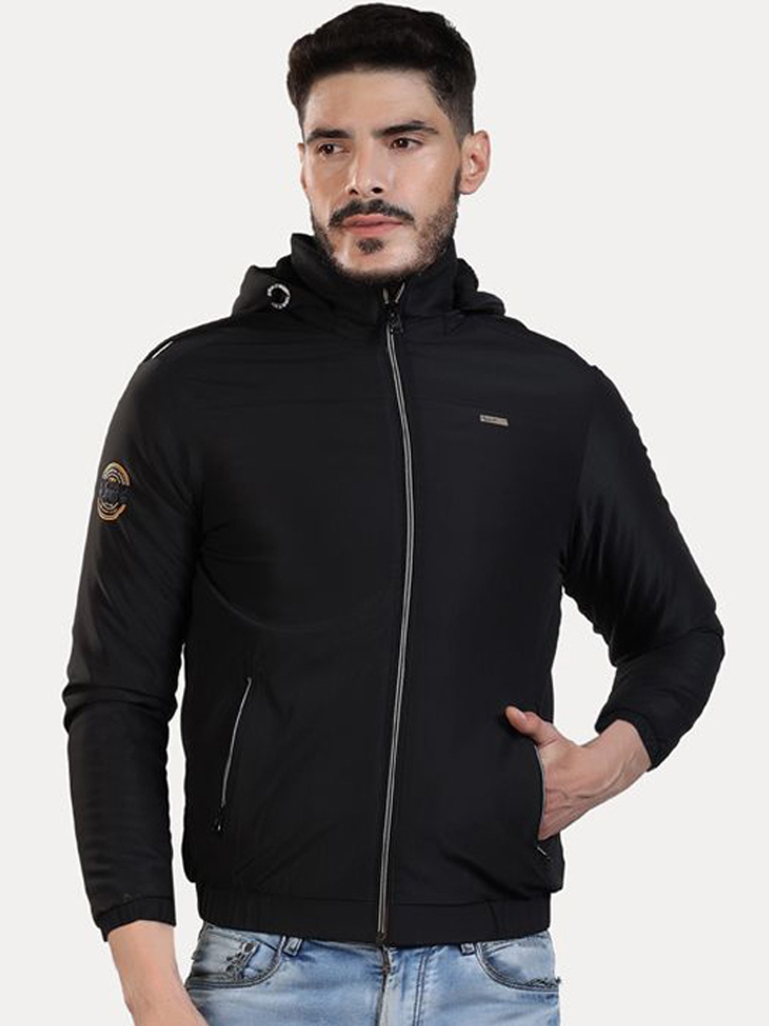 

Spirit Men Hooded Solid Casual Tailored Jacket, Black