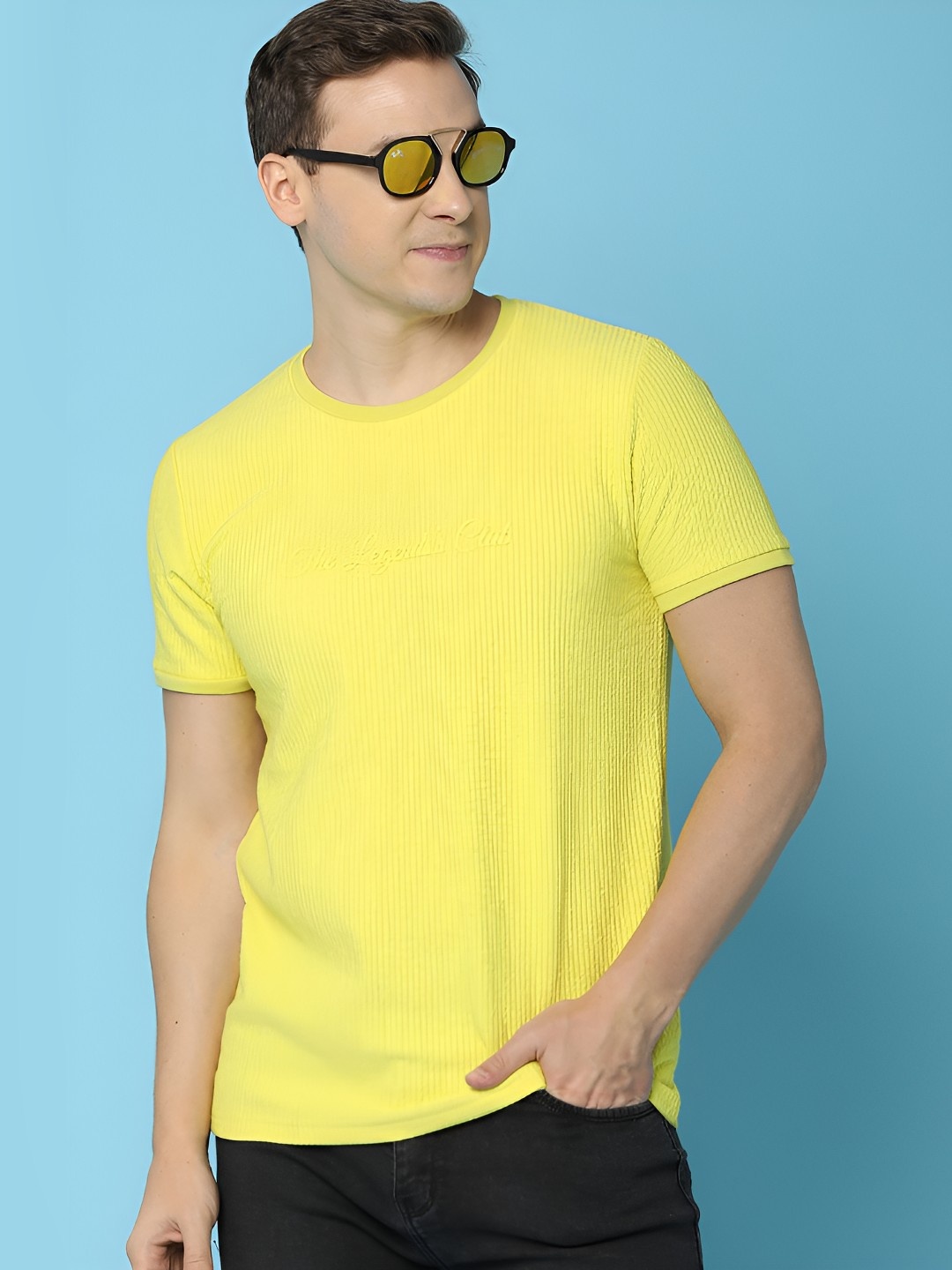 

V-Mart Men Typography Printed Round Neck Cotton T-shirt, Yellow