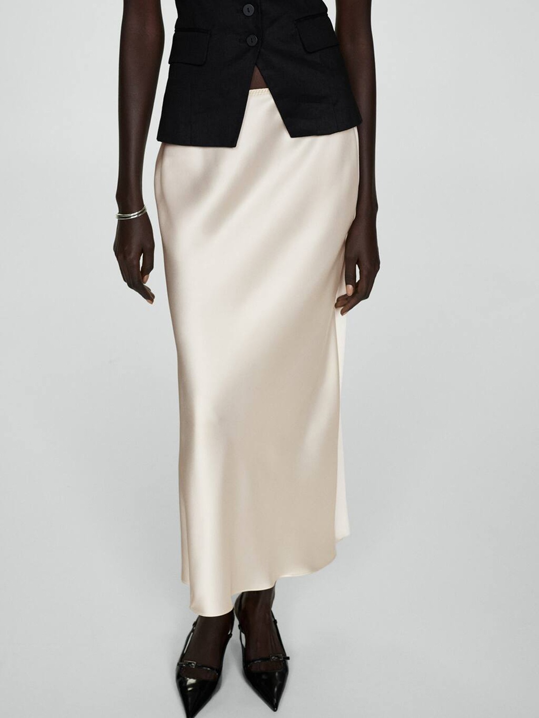 

MANGO Satin-Finish A-Line Midi Skirt, Peach