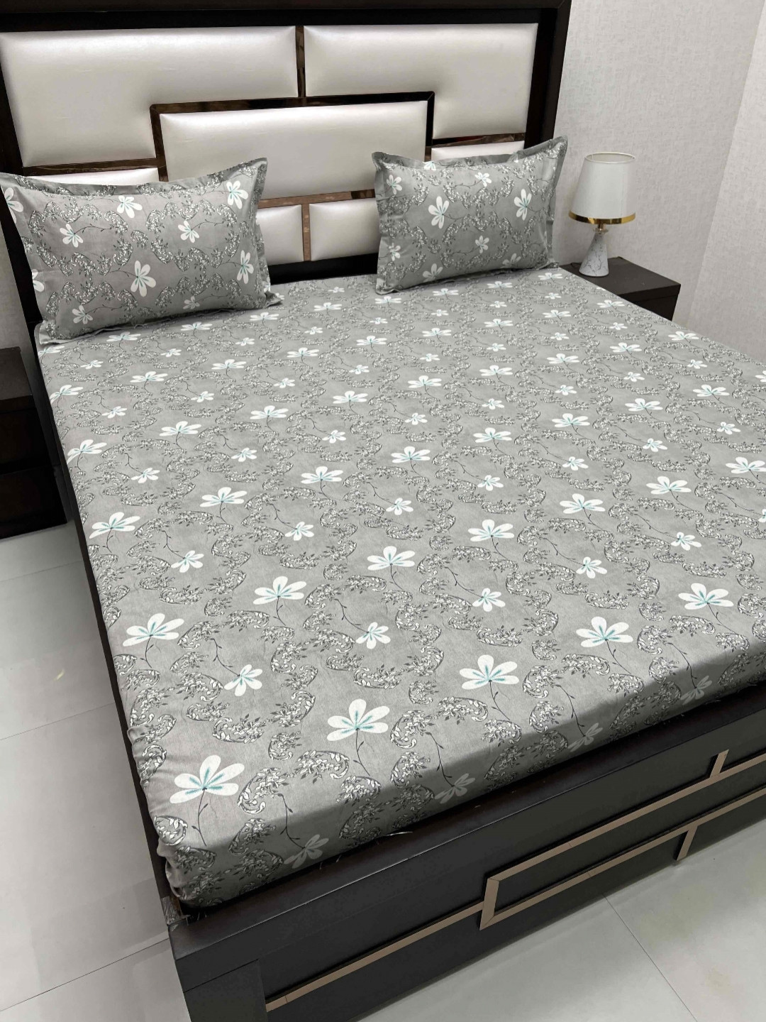 

Pure Decor Cotton Queen Size Double Bed Bedsheet With 2 Pillow Covers 2.28m X 2.54m, Grey
