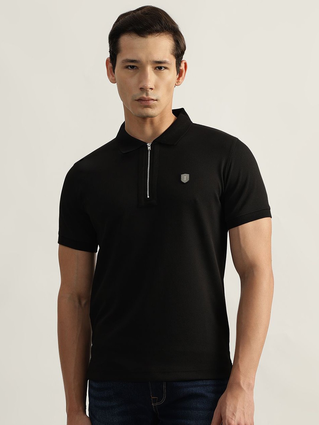 

Iconic Men Solid Polo Collar Cotton T-shirt, Black