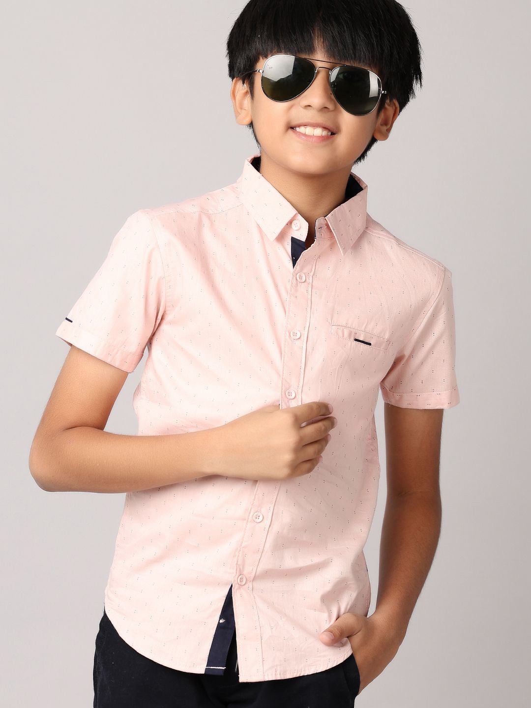 

V-Mart Boys Spread Collar Solid Cotton Casual Shirt, Peach