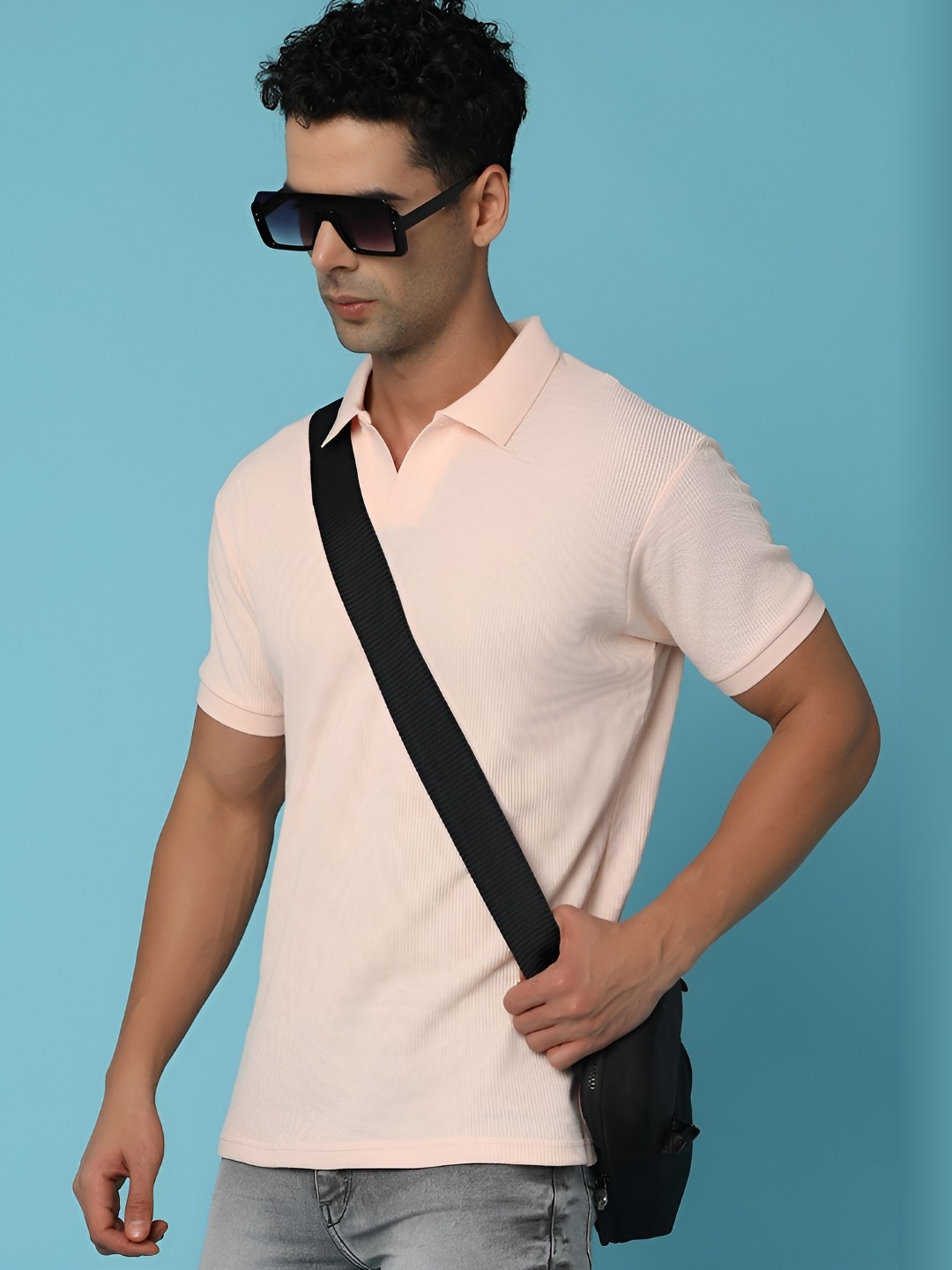 

V-Mart Men Solid Polo Collar Cotton Slim Fit T-shirt, Peach