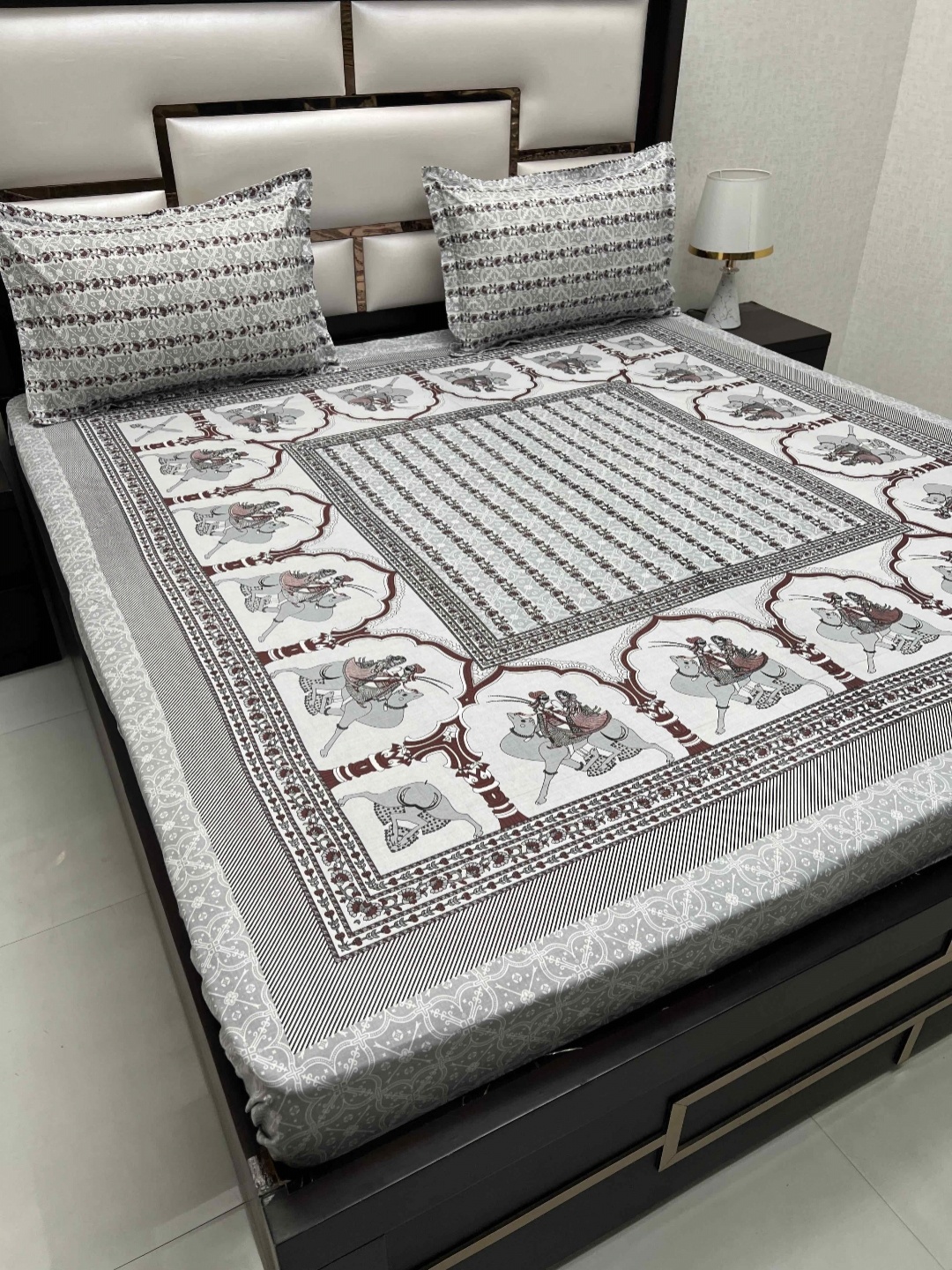 

Pure Decor Cotton King Size Double Bed Bedsheet With 2 Pillow Covers 2.74m X 2.74m, Grey
