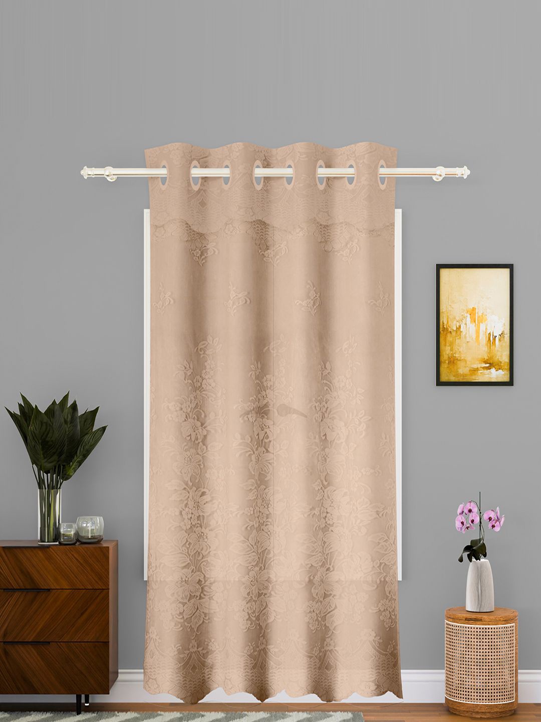 

Kuber Industries Gold-Toned Self Design Cotton Long Door Curtain