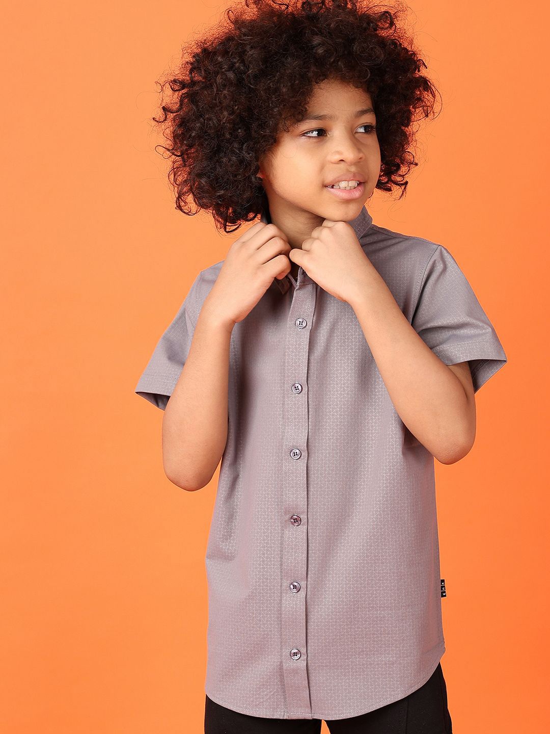 

V-Mart Boys Spread Collar Textured Cotton Casual Shirt, Grey