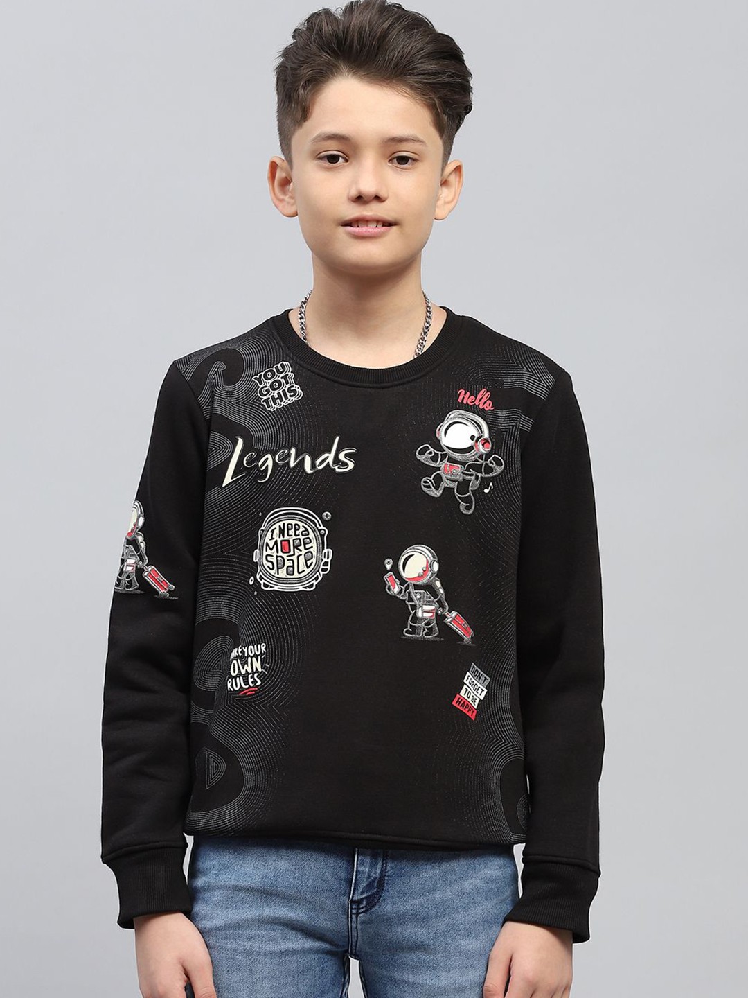 

Monte Carlo Boys Cotton Humour and Comic Printed Sweatshirt, Black