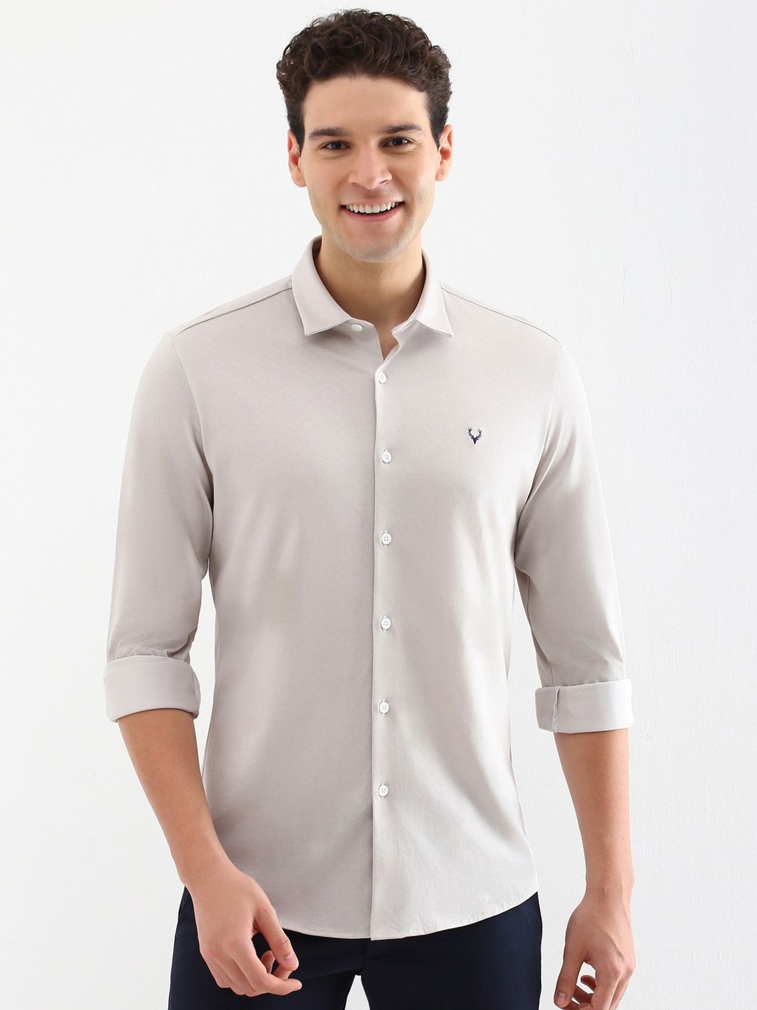 

Allen Solly Men Spread Collar Solid Cotton Slim Fit Casual Shirt, Grey