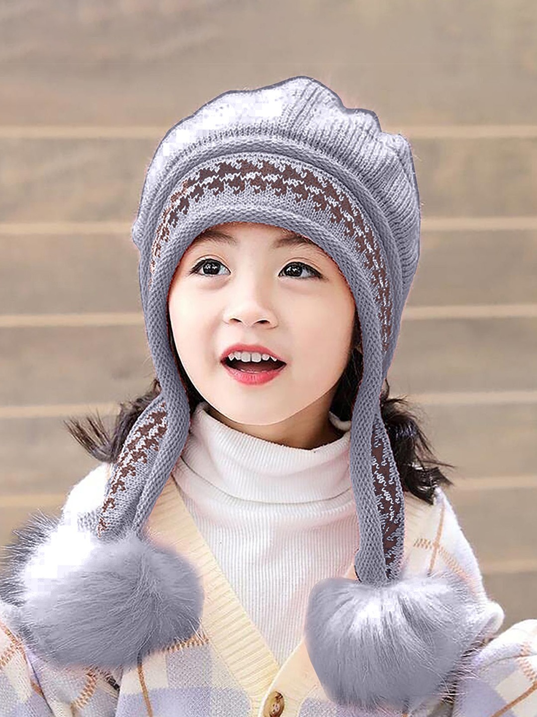 

SYGA Unisex Kids Self Design Woollen Beanie, Grey