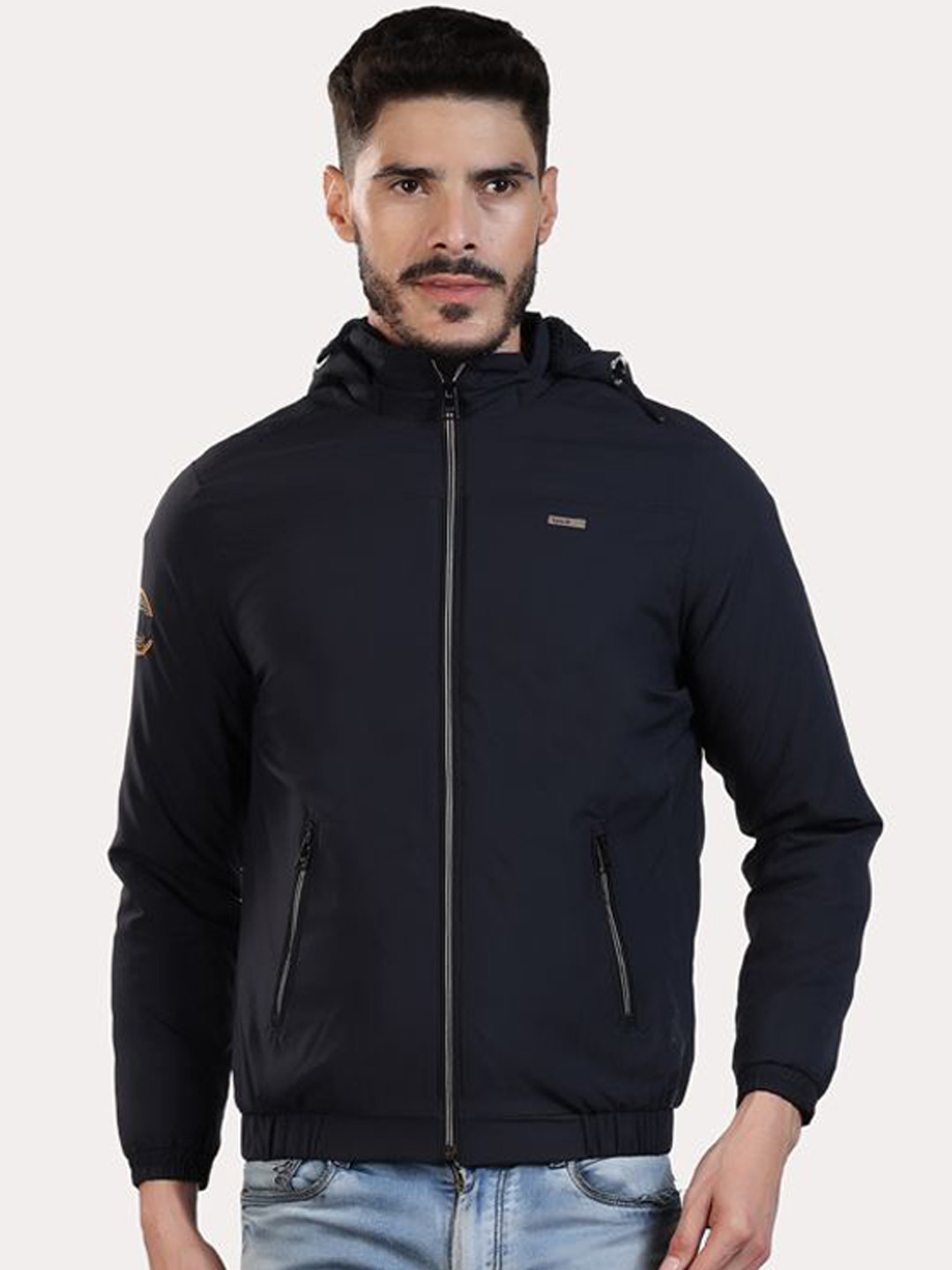 

Spirit Men Hooded Solid Casual Tailored Jacket, Navy blue