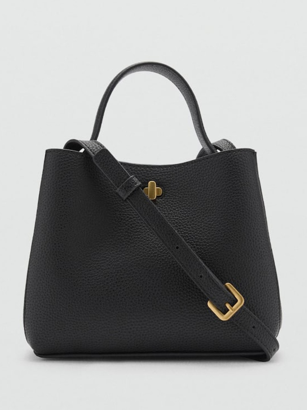 

MANGO Textured Structured Handheld Bag, Black