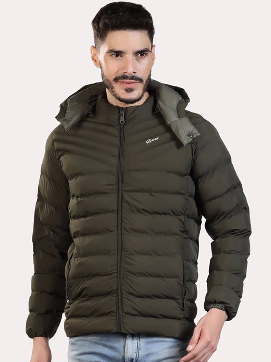 

Spirit Men Hooded Solid Casual Padded Jacket, Olive