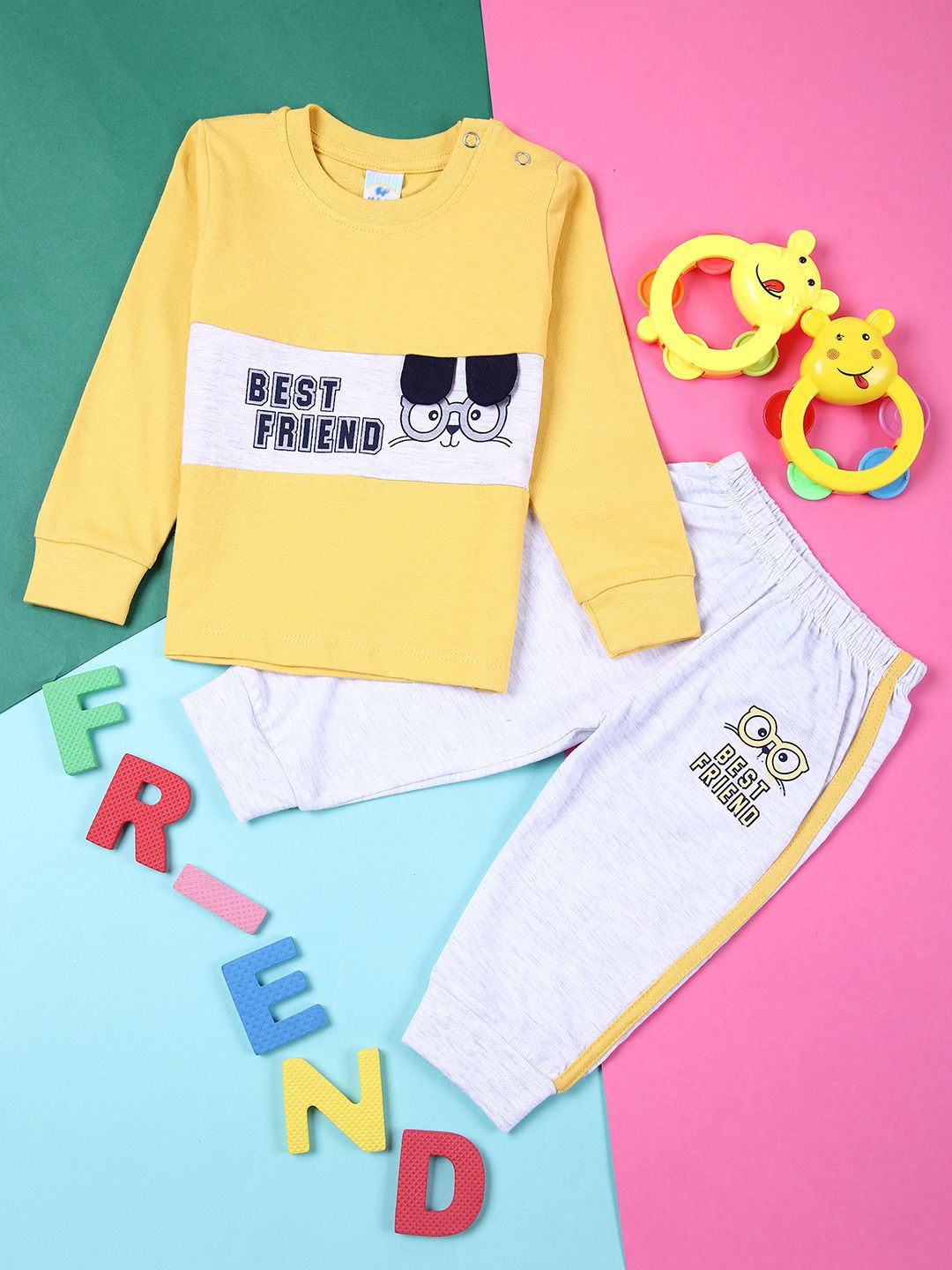 

V-Mart Kids Colourblocked Round Neck Long Sleeves T-Shirt With Jogger, Yellow