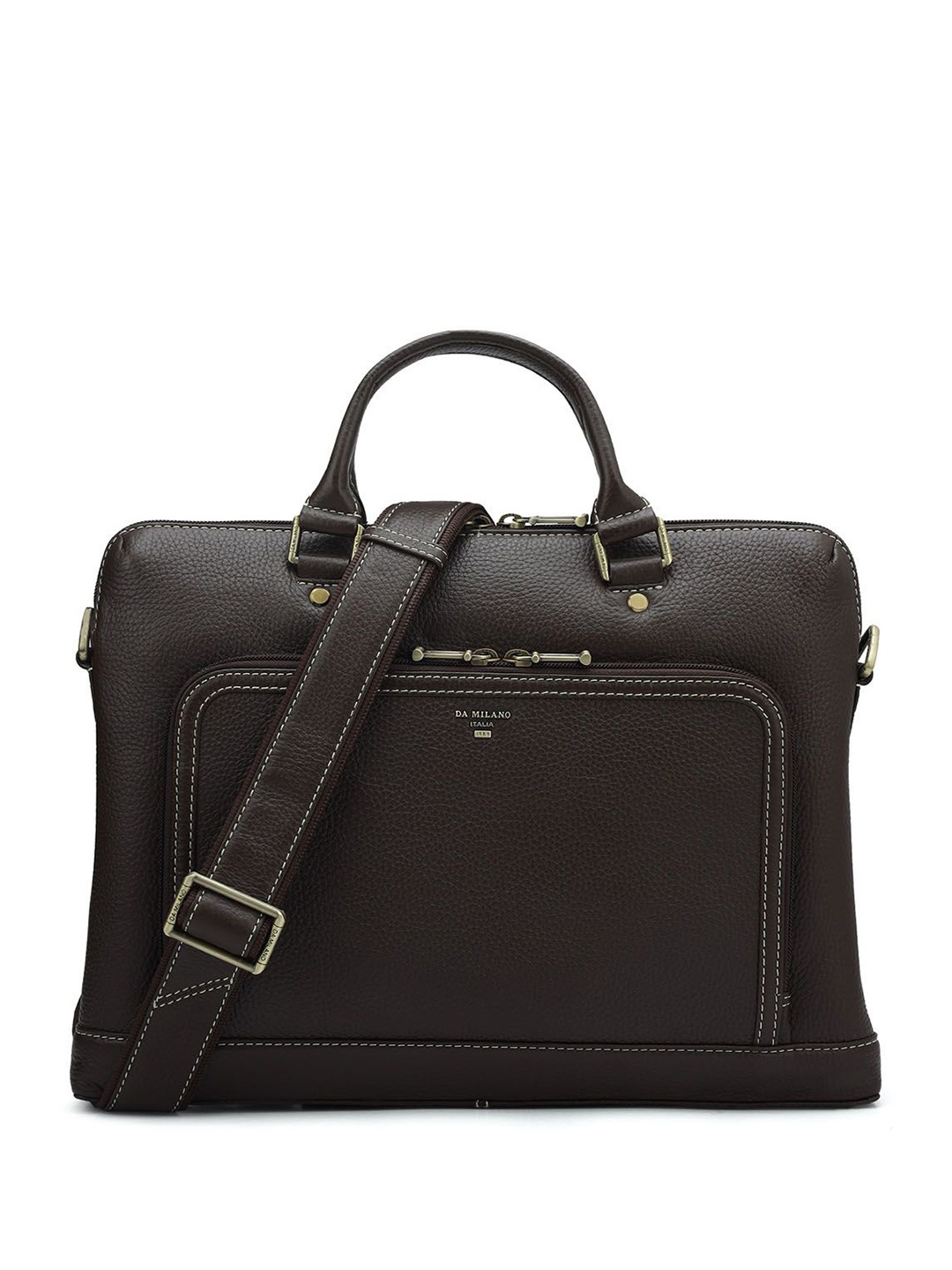 

Da Milano Unisex Textured Brown Leather Laptop Bag