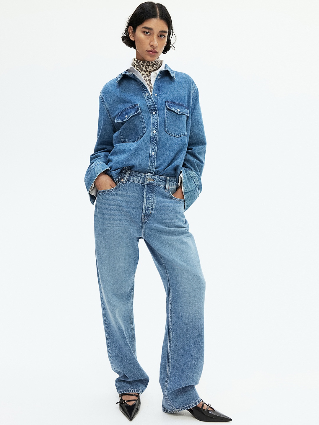 

H&M Women Ladies Straight Jeans, Blue