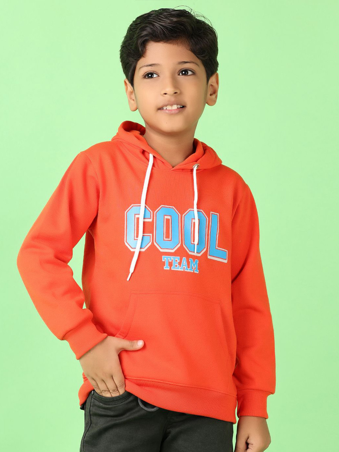 

V-Mart Boys Printed Hooded Pullover Sweatshirt, Rust