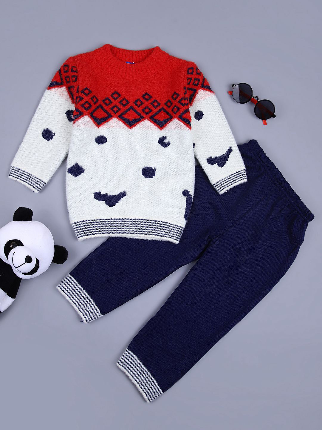 

V-Mart Boys Printed Round Neck Long Sleeves Sweatshirt With Trouser, Red