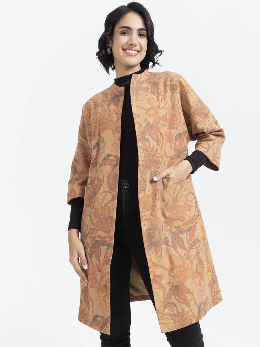 

Owncraft Women Printed Front Open Overcoats, Orange