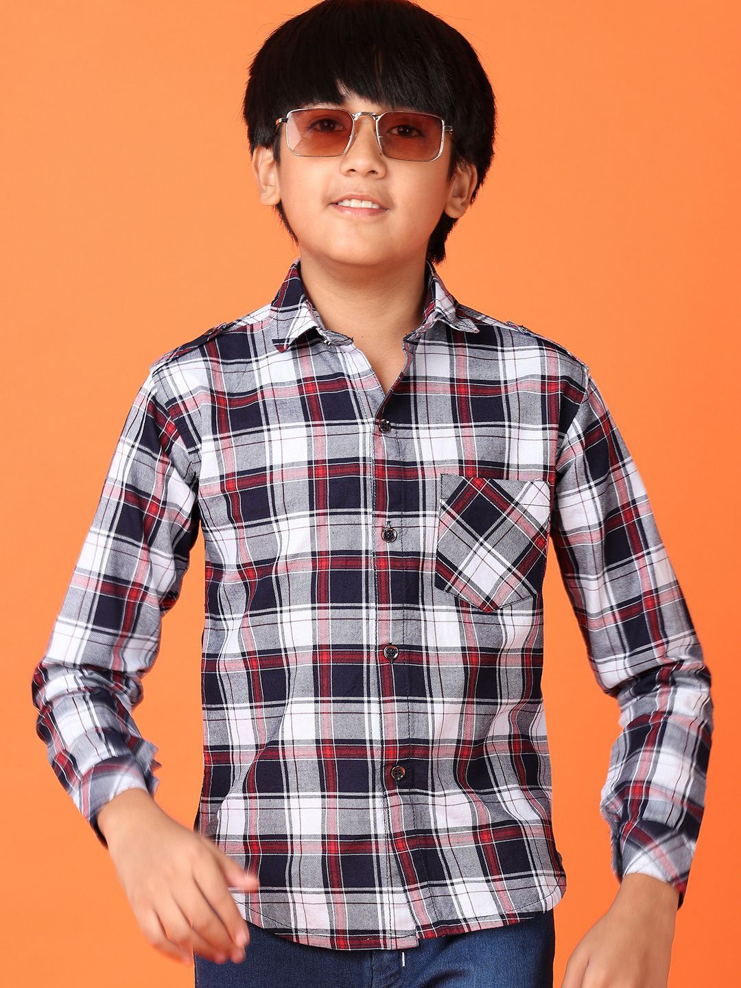 

V-Mart Boys Checked Shirt with Trousers, Red