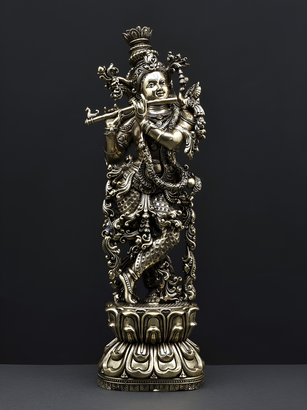 

Exotic India Brass Fluting Lord Krishna Statue, Gold
