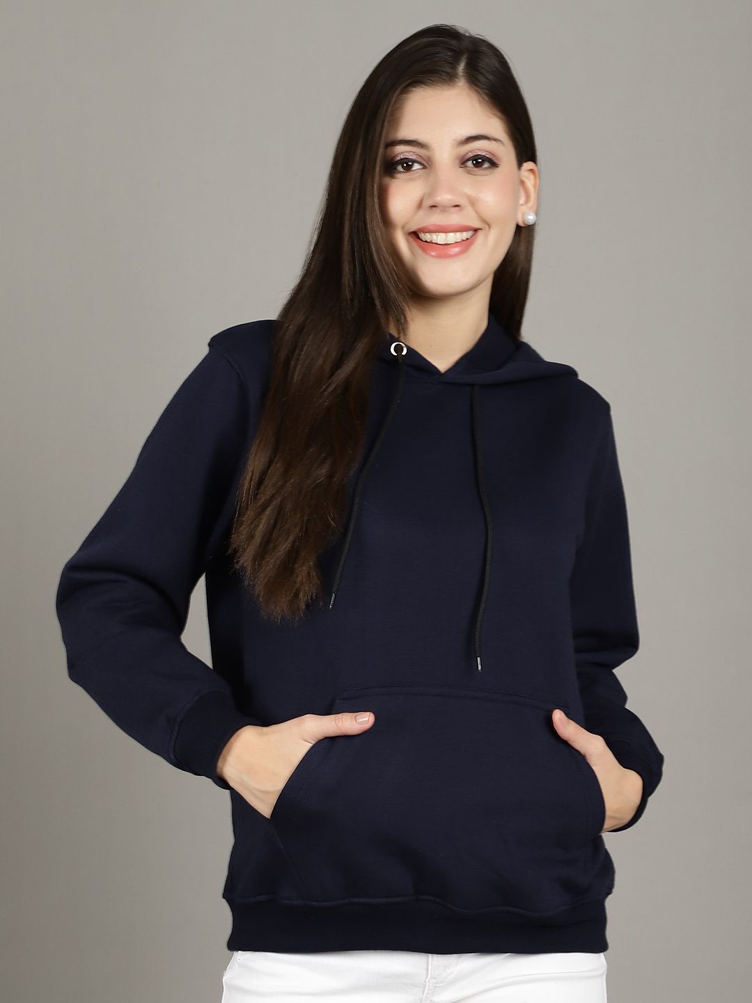 

GRACIT Women Cotton Hooded Pullover Sweatshirt, Navy blue