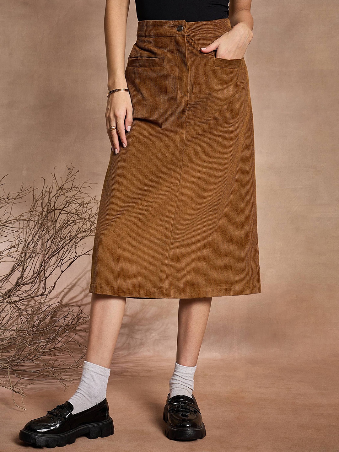 

SASSAFRAS Women A-Line Midi Skirts, Brown